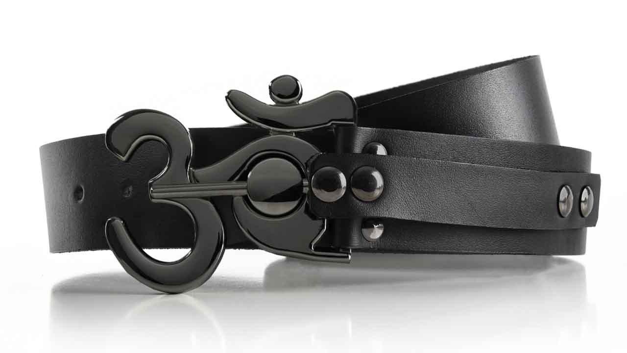 Black Chrome Ohm Buckle on Leather Belt